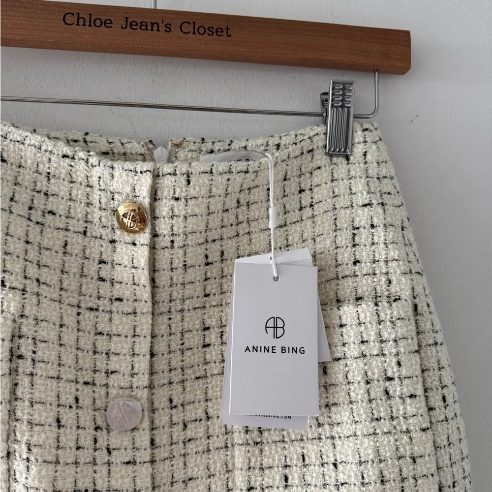 ANINE BING NWT Mateo Tweed Ivory Mini Skirt